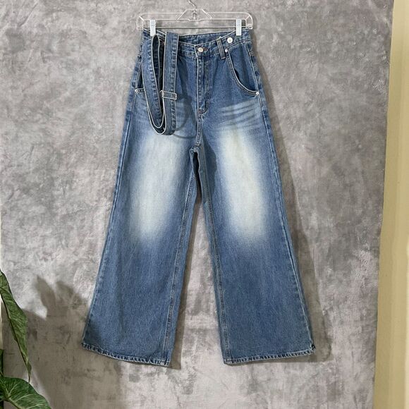 Wide Leg Baggy Jeans Suspenders O2 denim women’s size 2 - Picture 1 of 13